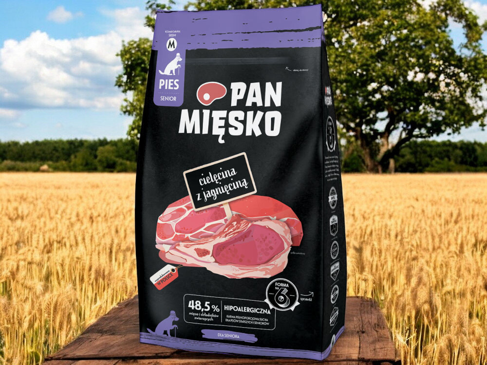 Karma dla psa PAN MIĘSKO Cielęcina z jagnięciną M 9 kg dawkowanie analiza sklad