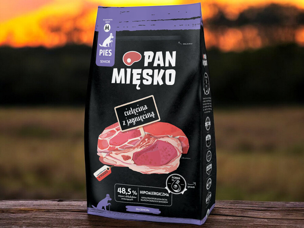 Karma dla psa PAN MIĘSKO Cielęcina z jagnięciną M 9 kg dawkowanie analiza sklad