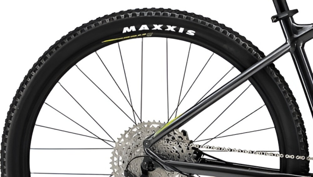 Rower górski MTB MERIDA Big Nine SLX Edition HP3 U17 29 cali Grafitowo-zielony kola rozmiar 29 cali latwe pokonywanie przeszkod szeroki opony marki MAXXIS gleboki bieznik dobra przyczepnosc regularne sprawdzanie cisnienia powietrza wartosc na bocznej czesci opony