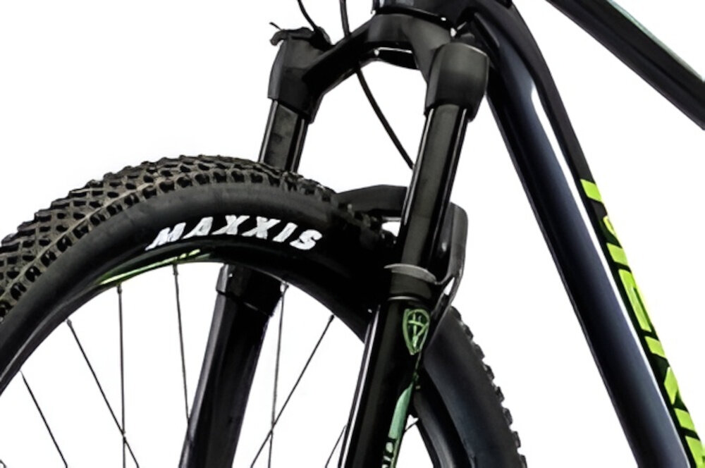 Rower górski MTB MERIDA Big Nine SLX Edition HP3 U17 29 cali Grafitowo-zielony rower typu hardtail przedni amortyzator marki MERIDA Manitou ulatwia najezdzanie na przeszkody niweluje wstrzasy na kierownicy niska masa roweru duza sztywnosc regulacja za pomoca sprezyny