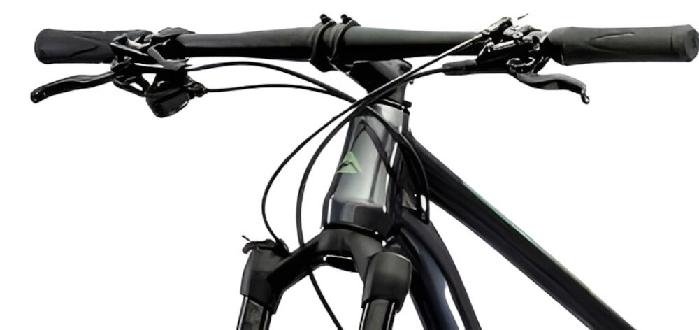 Rower górski MTB MERIDA Big Nine SLX Edition HP3 U17 29 cali Grafitowo-zielony kierownica gieta aluminiowa lekka trwala antyposlizgowy material dlonie nie slizgaja sie