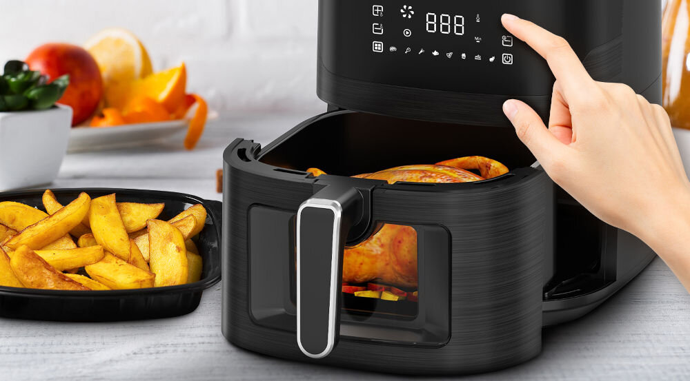 Frytkownica beztłuszczowa EXTRALINK SJ-650 Air Fryer 8 funkcji gotowania różnorodne potrawy prosty dotykowy ekran szybkie intuicyjne zmienianie funkcji wygodne przyjemne gotowanie wszechstronność łatwa obsługa prostsze bardziej satysfakcjonujące przygotowywanie ulubionych dań