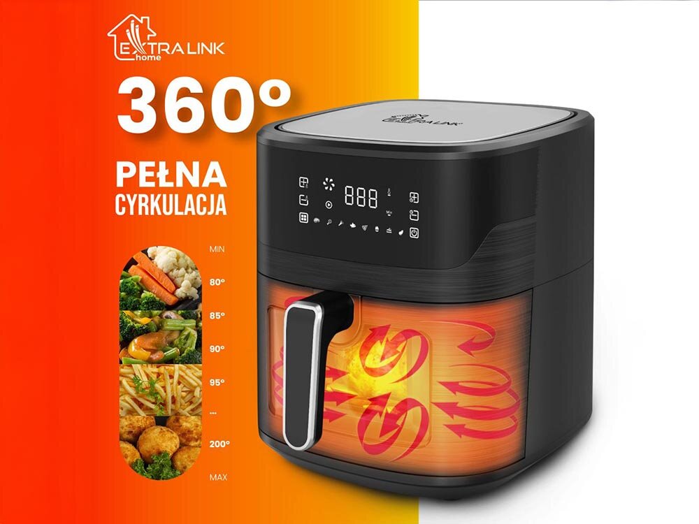 Frytkownica beztłuszczowa EXTRALINK SJ-650 Air Fryer temperatura dopasowana do potraw, do delikatnych potraw, szybkie zarumienienie mięsa, krótszy czas nagrzewania