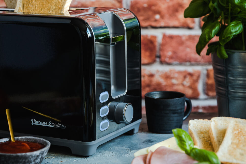Toster VINTAGE CUISINE Retro Chromowany Miętowy 7-stopniowa regulacja stopień opiekania funkcja odmrażania funkcja Defrost