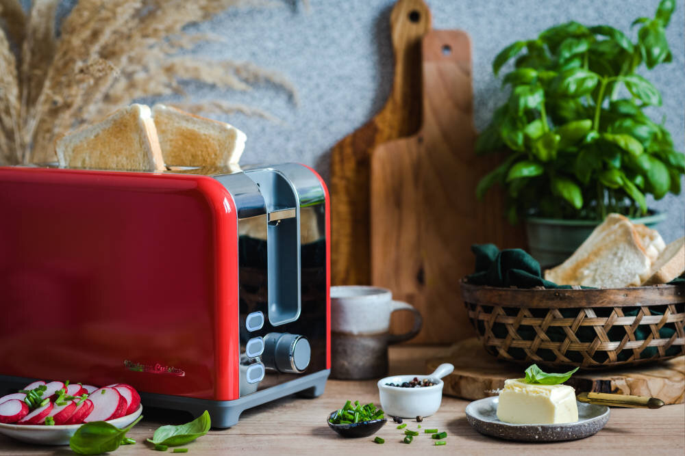 Toster VINTAGE CUISINE Retro Chromowany Miętowy Zdejmowany ruszt podgrzewanie bułki croissanty wypieki