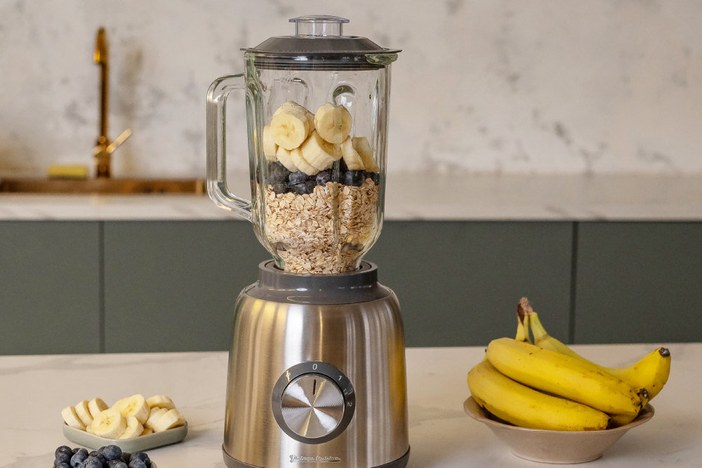 Blender kielichowy VINTAGE CUISINE Retro VC1TBL23SS11CP Srebrny Szklany kielich pojemność wykonanie łatwe czyszczenie