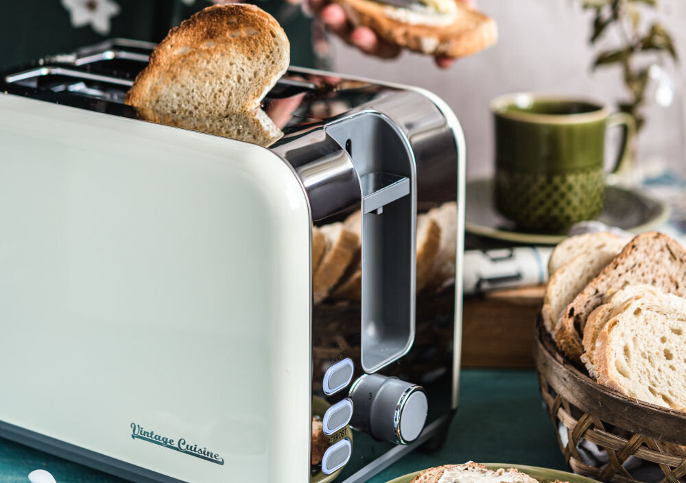 Toster VINTAGE CUISINE Retro Chromowany Kremowy Stylowy design retro estetyka funkcjonalność styl wygoda