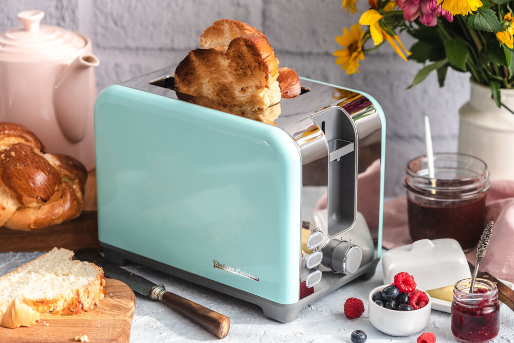 Toster VINTAGE CUISINE Retro Chromowany Kremowy łatwa obsługa bezpieczeństwo użytkowanie automatyczne wyłączenie podświetlane przyciski