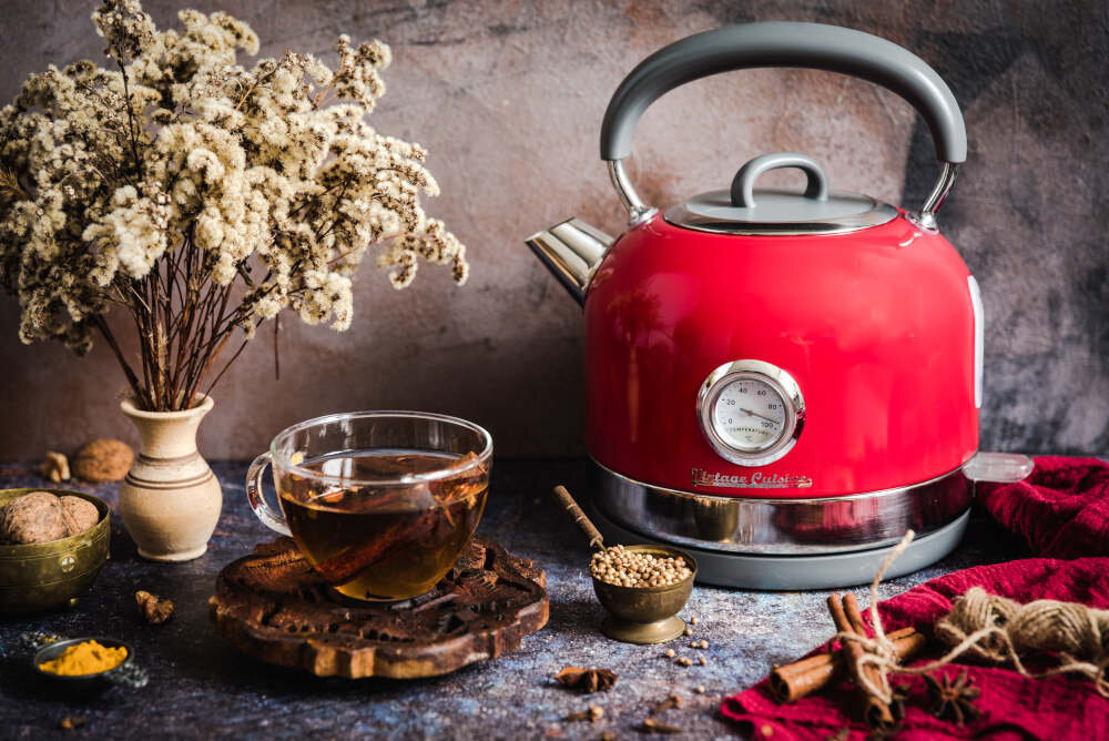 Czajnik VINTAGE CUISINE Retro Czerwony Stylowy design retro termometr styl design połączenie funkcjonalność estetyka rozwiązanie