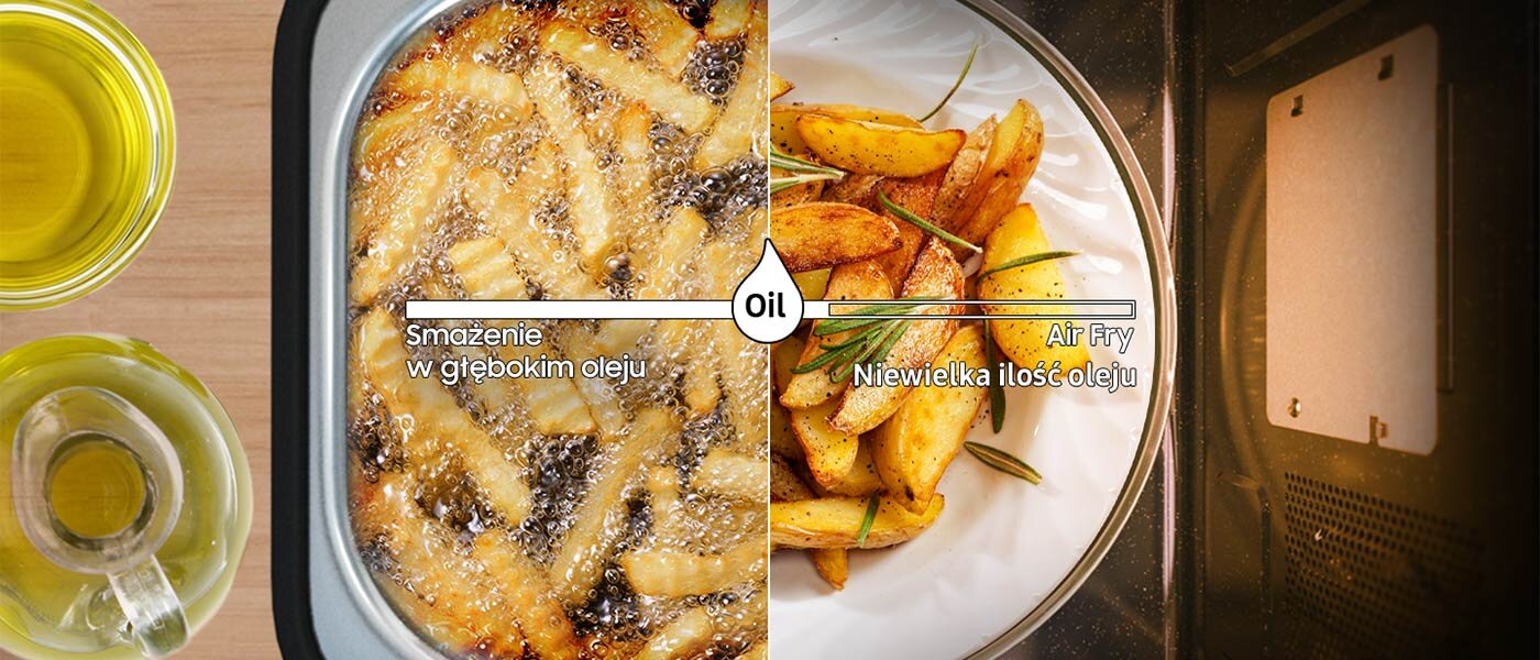 Porównanie smażenia w głębokim oleju z działaniem funkcji Grill Fry