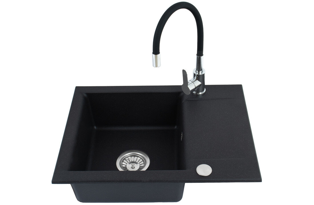 Zlewozmywak ALVEUS Invis Flex 1205991 Czarny + bateria prostokątny kształt przestronna komora wymiary głębokość komfort zawor średnica montaż