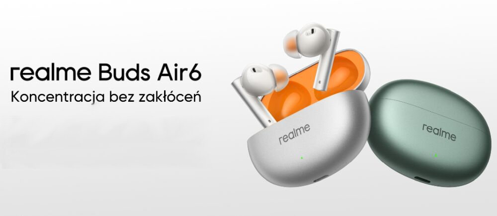 Słuchawki dokanałowe REALME Buds Air 6 ANC Wodoodporne design komfort lekkość dźwięk jakość wrażenia słuchowe ergonomia lekkość sport aktywność podróże czas pracy działanie akumulator