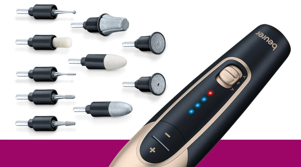 Zestaw do paznokci BEURER MP 84 Premium zadbanie o dłonie i stopy końcówki dla diabetyków wrażliwa skóra bezprzewodowa konstrukcja praktyczne etui wygodne w użytkowaniu wysoka funkcjonalność trwałość 