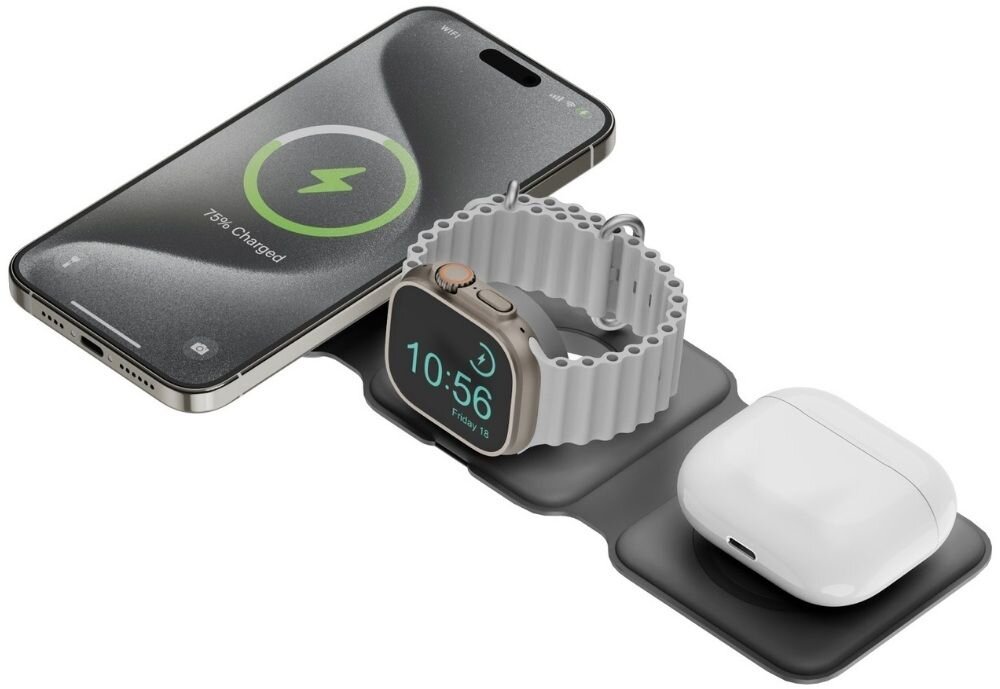 Ładowarka indukcyjna ENERGEA Bazic GoMag Trio Plus 15W Szary MagSafe
                ładowarka na białym tle na płasko standard qi magsafe iphone ładowanie bezprzewodowe