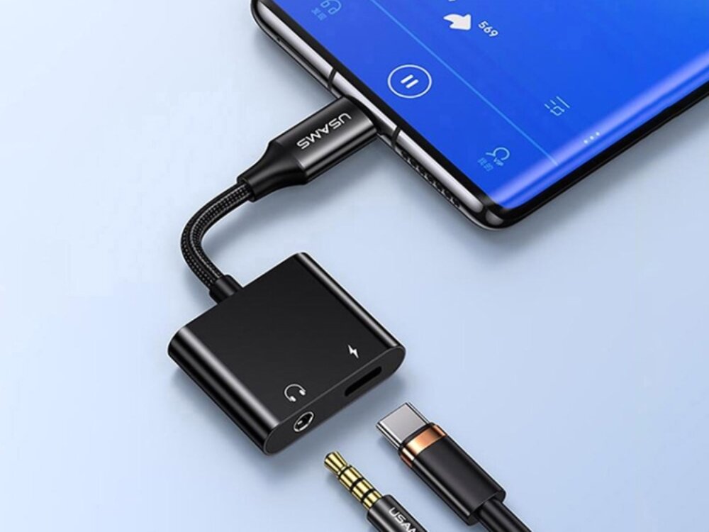Adapter USAMS US-SJ598
adapter podłączony do telefonu przejściówka usb-c jack 3.5
