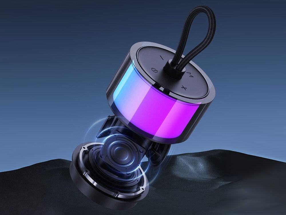 Głośnik mobilny USAMS YIN Series US-YX012, głośnik bluetooth na niebieskim tle muzyka dźwięk audio bezprzewodowy