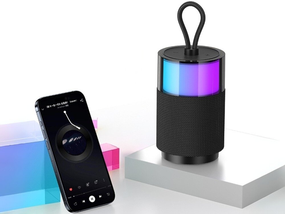 Głośnik mobilny USAMS YIN Series US-YX012, głośnik bluetooth z telefonem obok mobilność dźwięk 360 kompaktowa budowa głęboki bas wyraźne tony relaks codzienny użytek