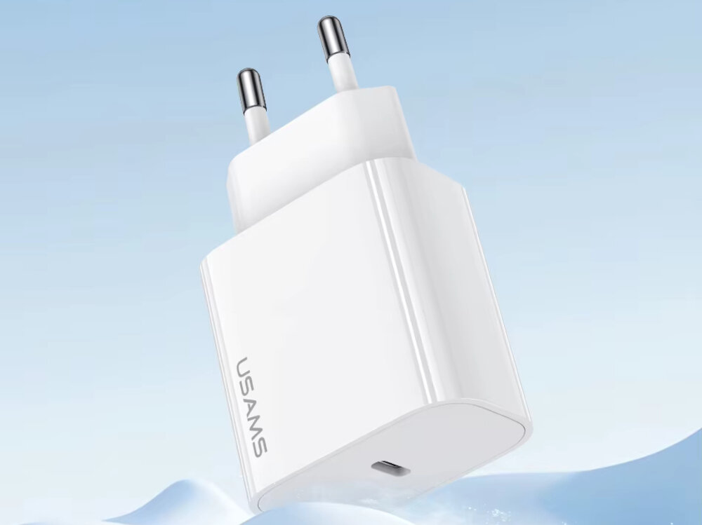 Ładowarka sieciowa USAMS T65 OYXLTZ02 20W Biały + Kabel UBS-C - Lightning ladowanie, kontrola, energia, poziom, bateria
