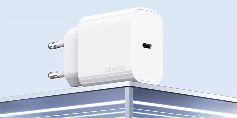 Ładowarka sieciowa USAMS T65 OYXLTZ02 20W Biały + Kabel UBS-C - Lightning kompatybilnosc wsteczna, zastosowanie, ladowarka na blacie