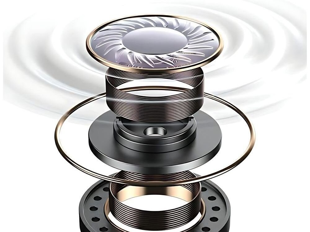 Słuchawki douszne USAMS TD22 Biały białe tło czarno złota konstrukcja przetwornik ciemna fala Duży, 13-milimetrowy przetwornik dźwięk pełen głębi i detalu miękkie wokale zróżnicowana dynamika klarowność ożywia zmysły inspiruje do głębszego przeżywania dźwięków przeżywanie muzyki z pełnią emocji  