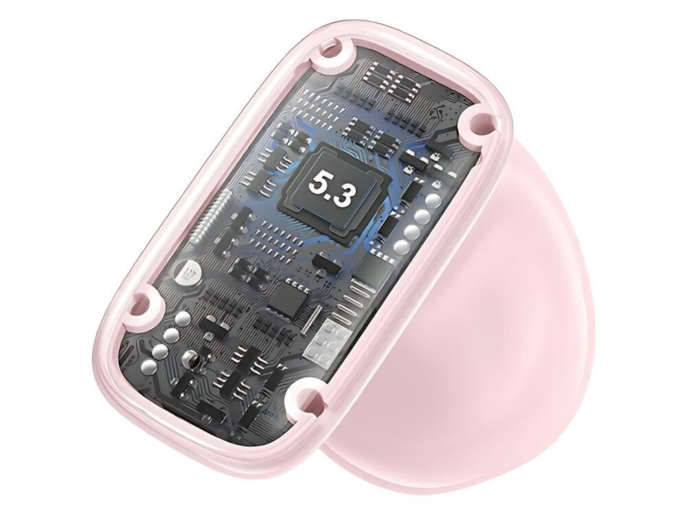 Słuchawki douszne USAMS TD22 Różowy białe tło różowe opakowanie wnętrze etui Wersja Bluetooth 5.3 stabilne i szybkie połączenie płynny przesył dźwięku czyste nieprzerwane brzmienie zasięg do 10 metrów pełna swoboda ruchu