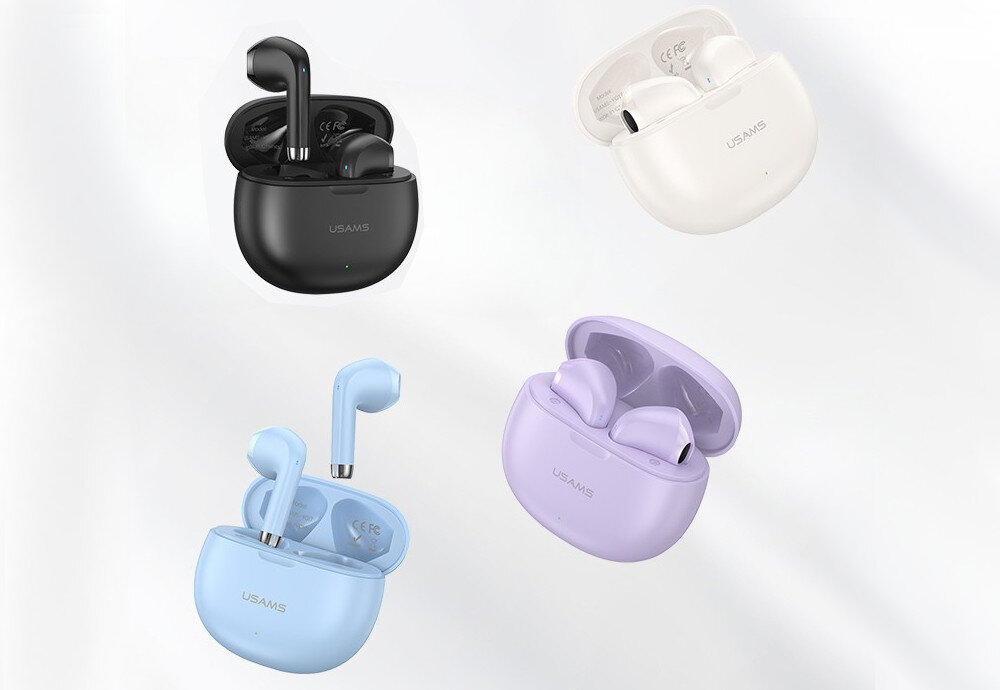 Słuchawki douszne USAMS Rhymbo Series Niebieski budowa słuchawki przetworniki membrana tony wyrazistość wokale bogate imersyjne wrażenia dźwiękowe wyjątkowe doznania jasne tło słuchawki w pudełkach różne kolory czarne beżowe niebieskie fioletowe