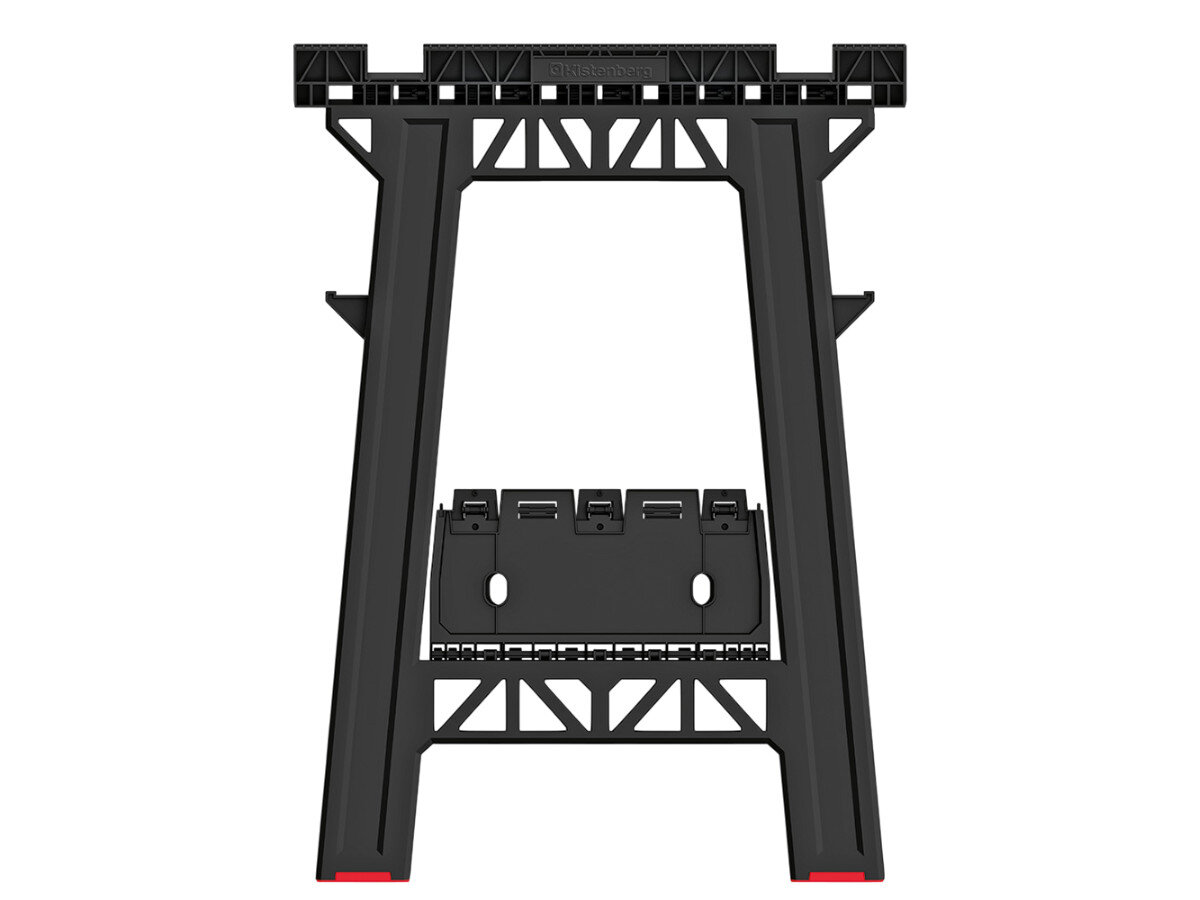 Stojak-kobyłka warsztatowa KISTENBERG  TECH STAND KTS8060, uniwersalność, warsztat, praca, efektywność, Czarny plastikowy kozioł z półką i wzmocnieniami