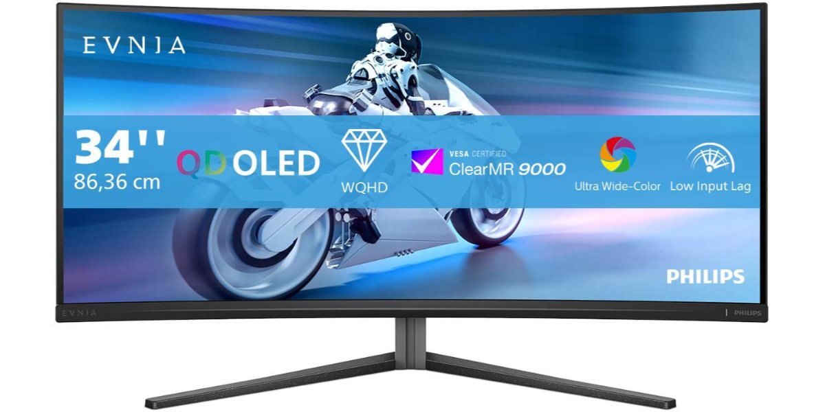 Monitor PHILIPS Evnia 34M2C6500/00 na białym tle.
