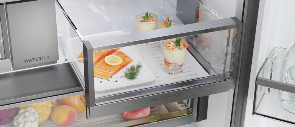 LODÓWKA HAIER HFR79F19EFGK szuflada MyZone dostosowanie temperatury wilgotność regulacja