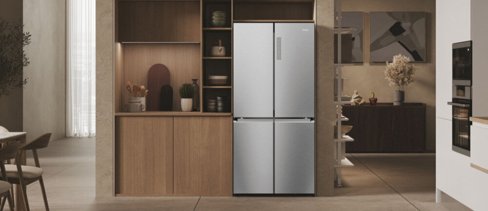 LODÓWKA HAIER HCR7818DNMM stylowa technologie elegancka Czterodrzwiowa szerokość 83,3 cm oszczędność energii dłuższa świeżość