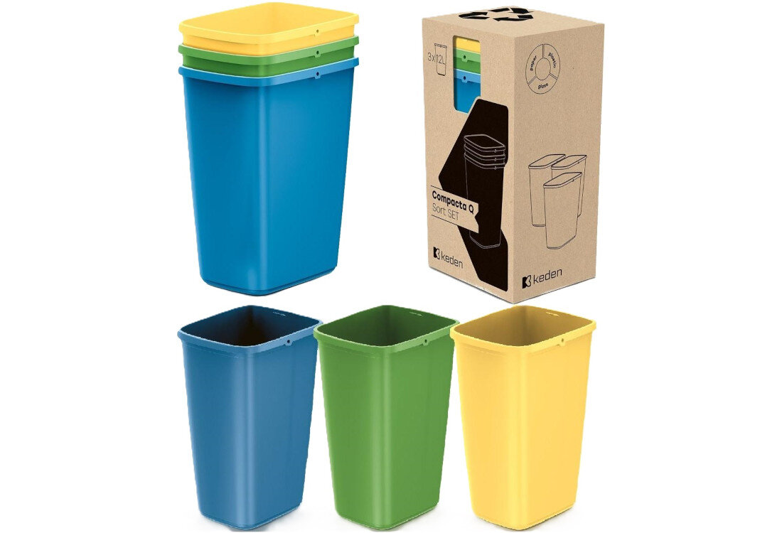 Kosza na śmieci KEDEN SORTIBOX COMPACTA Q BASIC NSD12S3 3 x 12L Wielokolorowy design prezentacja wizualizacja wygląd Wygodna segregacja odpadów