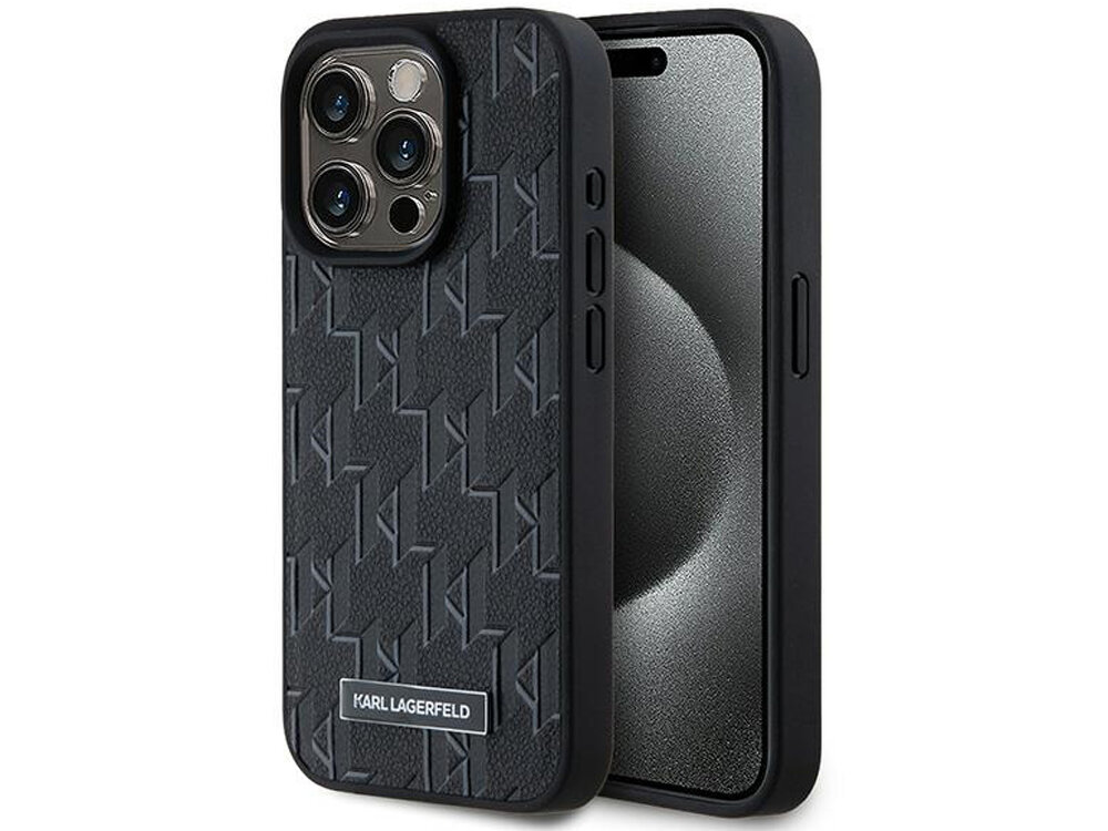 KARL LAGERFELD Leather Monogram Metal Logo solidną ochroną iPhone ekoskóry monogramem metalowym logo
