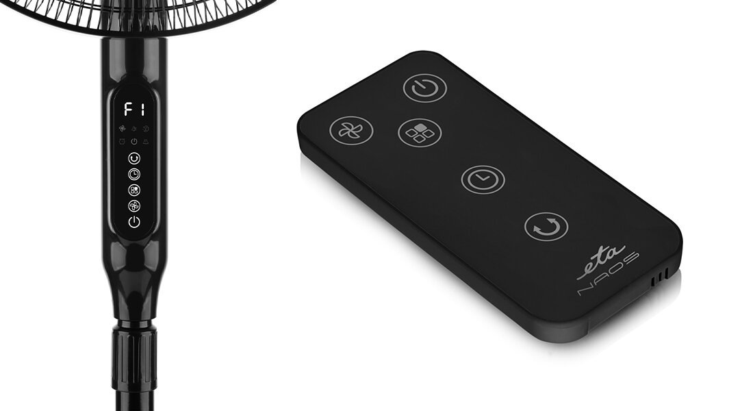 Wentylator ETA Naos 2607 90000 Łatwa obsługa Intuicyjna obsługa czytelny wyświetlacz LED-owy z białym podświetleniem praktyczny timer z zakresem od 1 do 15 godzin pilot zdalne sterowanie kontrola ustawienia