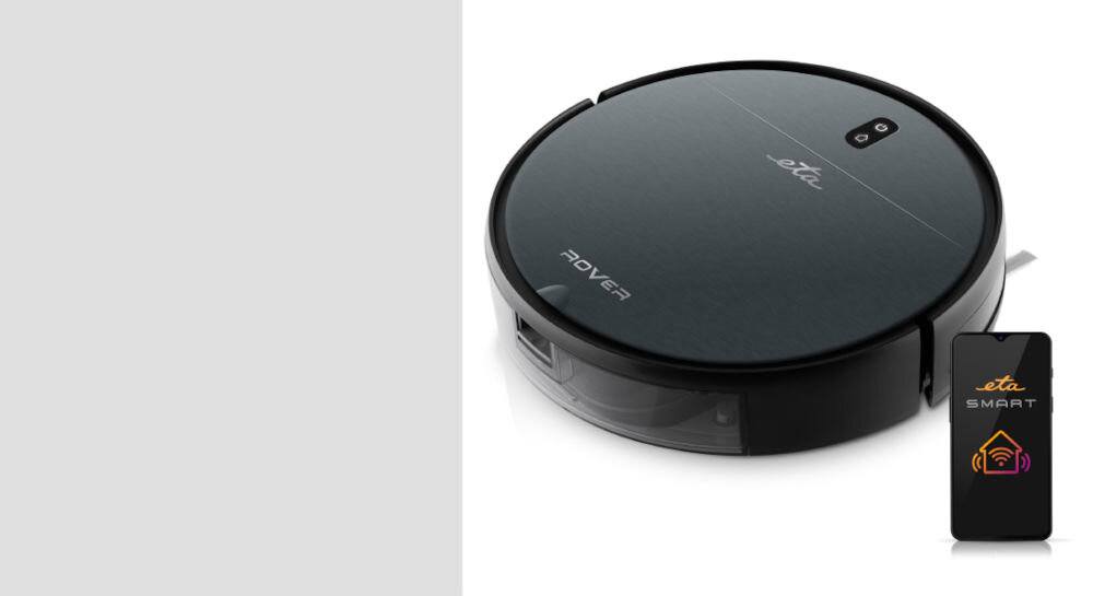 Robot sprzątający ETA Rover 124890010 mocy cyfrowy silnik wydajność długa żywotność akumulator litowo-jonowy pojemność 2600 mAh do 110 minut pracy automatyczny powrót do stacji ładującej cicha praca 60 dB czas ładowania 4-5 godzin wygodne skuteczne urządzenie  