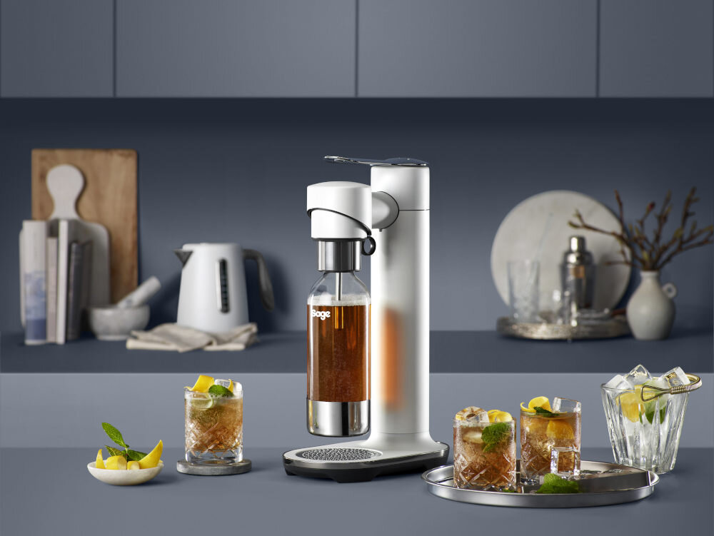 SATURATOR SAGE THE INFIZZ™ FUSION NIEBIESKI wysoka jakość wykonanie stal nierdzewna luksusowy wygląd tacka ociekowa magnetyczne mocowanie