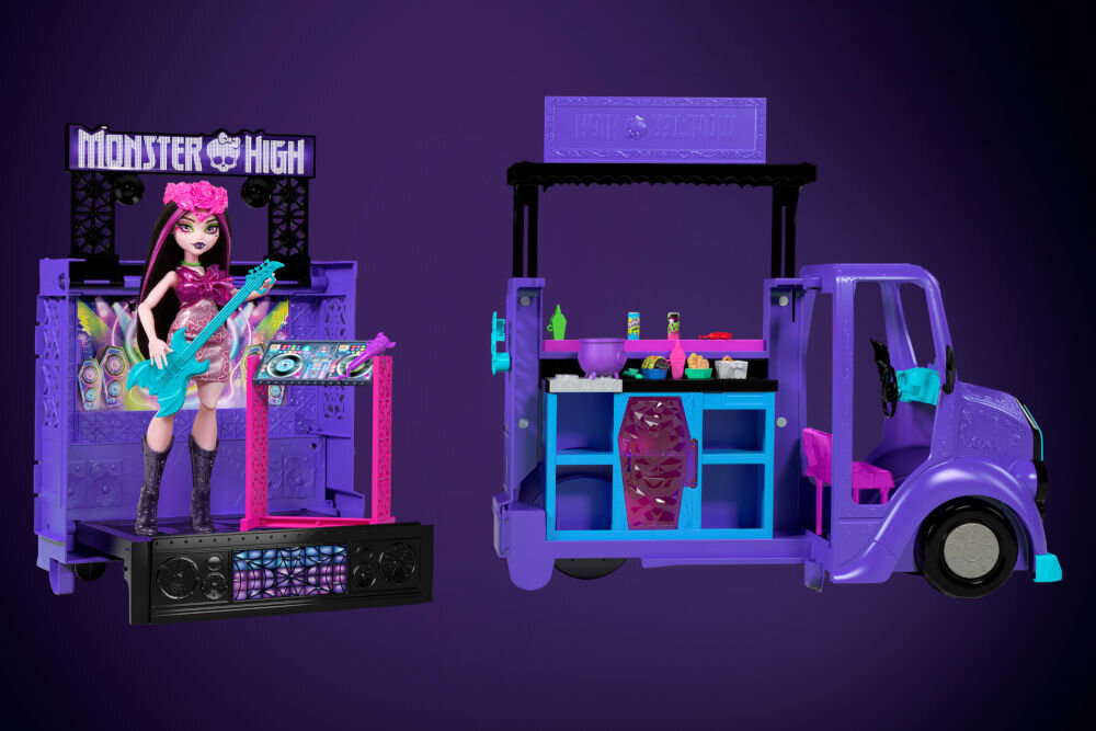 Lalka MONSTER HIGH Koncertowy Food Truck HXH83 zwierzątko strój