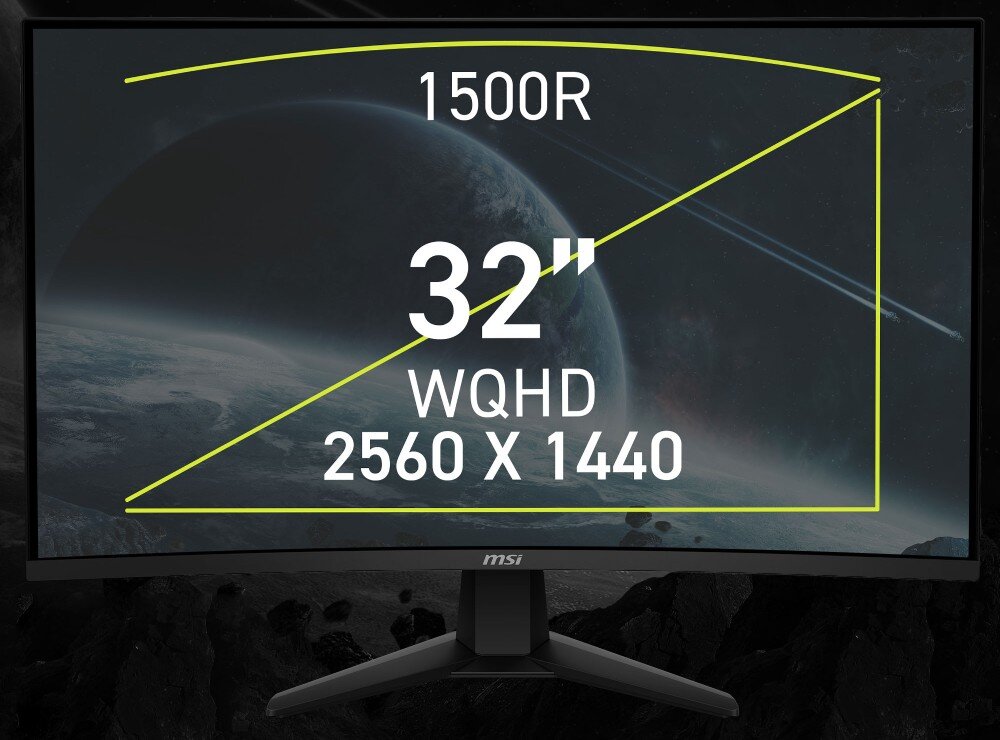 Monitor MSI MAG 32CQ6F 31.5 2560x1440px 180Hz 0.5 ms [GTG] Curved zakrzywienie promień przekątna rozdzielczość