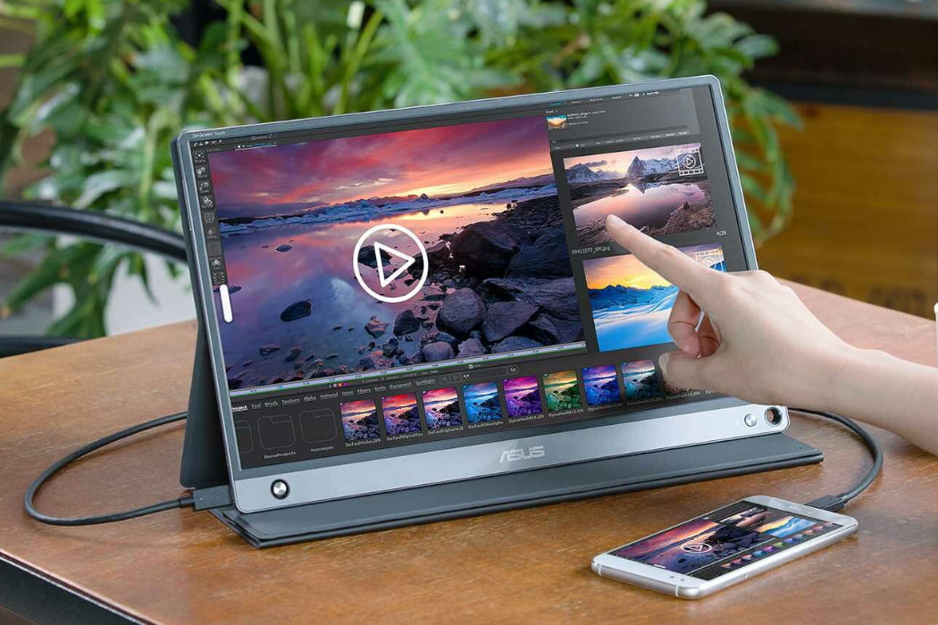 Monitor ASUS ZenScreen Touch MB16AMTR 15.6 cali 1920x1080px IPS przenośny mobilny uniwersalny windows okablowanie wyposażenie lekoość szegóły