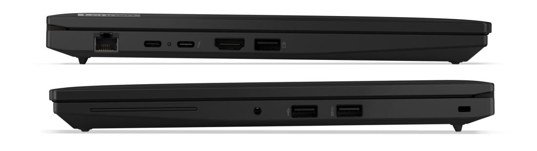 Porty laptopa Lenovo ThinkPad z lewej i prawej strony z gniazdami USB, HDMI, Ethernet i Thunderbolt. - Thunderbolt 4, USB-A, HDMI  