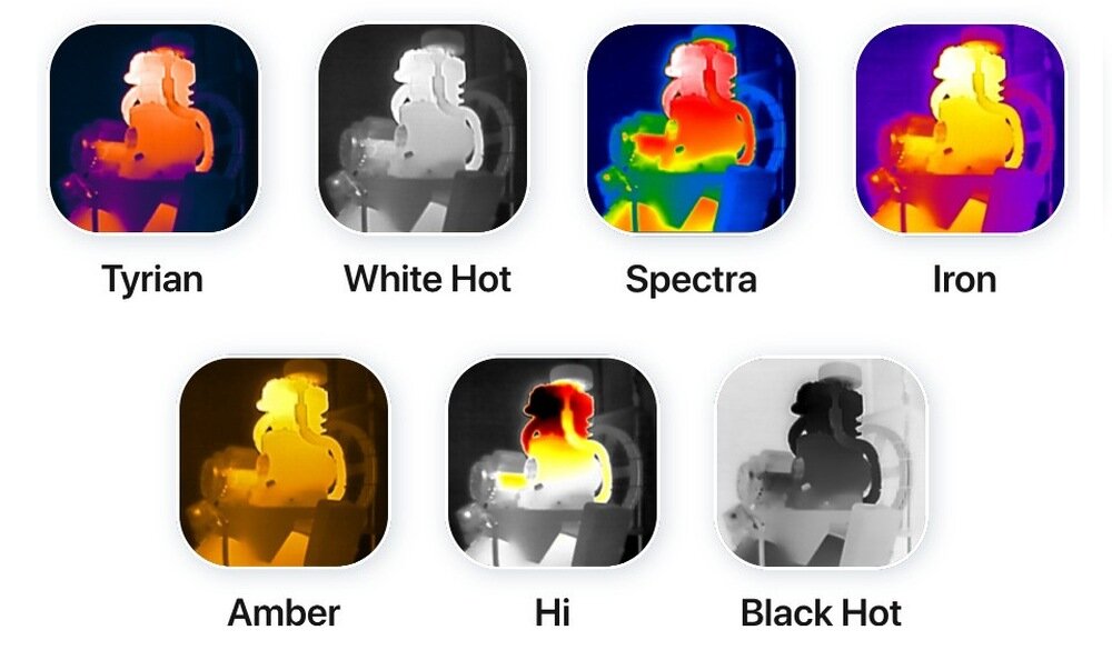 Kamera termowizyjna SEEK THERMAL Nano palety różnymi paletami kolorów inspekcję budowlaną, diagnostykę techniczną czy poszukiwanie źródeł ciepła - palety kolorów dla podglądu