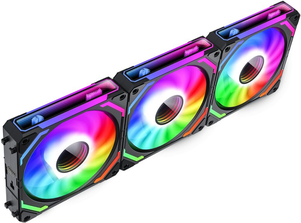 Wentylator REDRAGON GC-F012 (3 szt.) Trzy połączone ze sobą wentylatory komputerowe z podświetleniem RGB i kolorowymi wstawkami na ramkach, opis