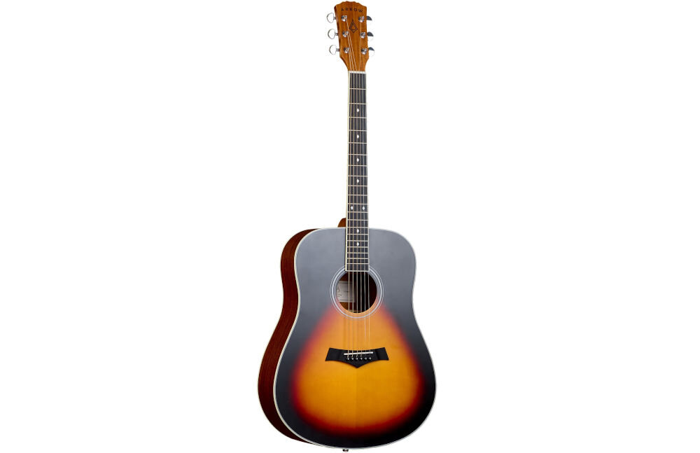 Gitara akustyczna ARROW Silver D dreadnought korpus 4/4, gitara po skosie na białym tle