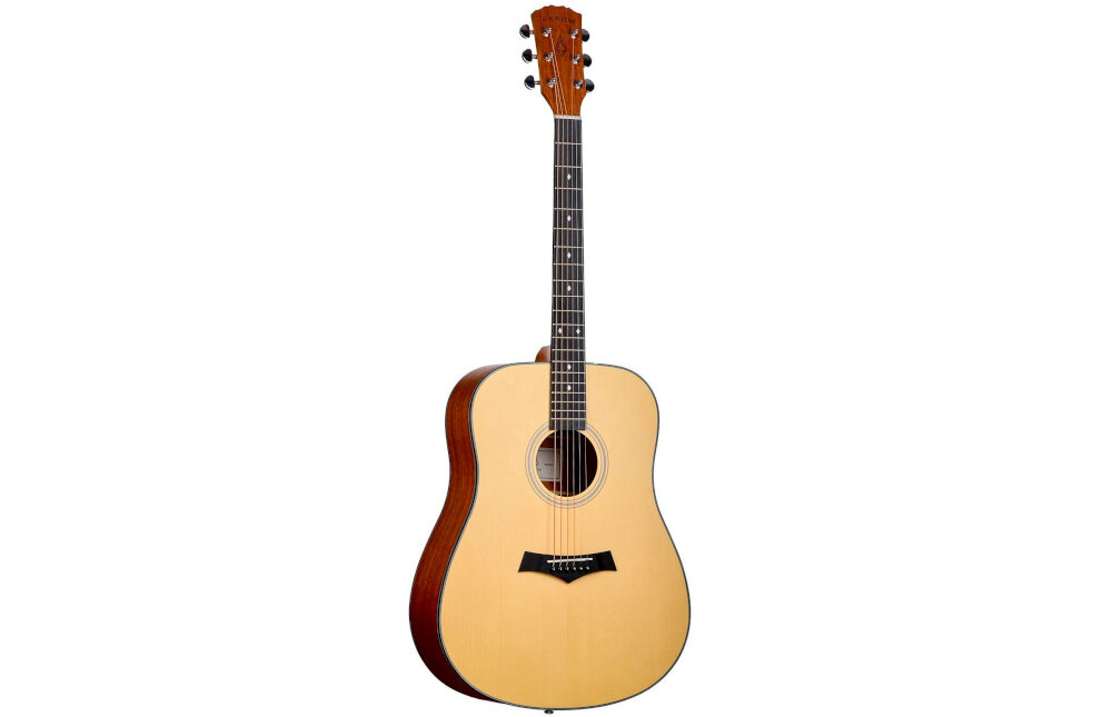 Gitara akustyczna ARROW Silver D binding ABS klucze Die Cast estetyka, gitara po skosie na białym tle