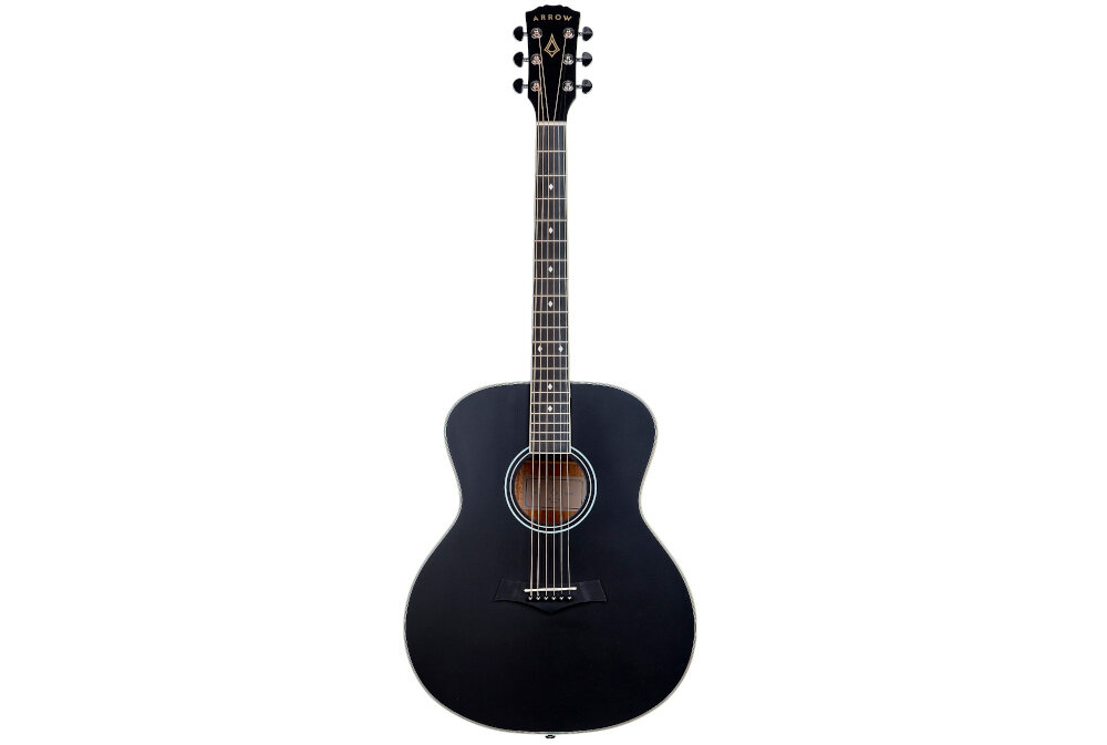 Gitara akustyczna ARROW Gold A z litym świerkiem, elegancka konstrukcja typu Auditorium, gitara do frontu na białym tle