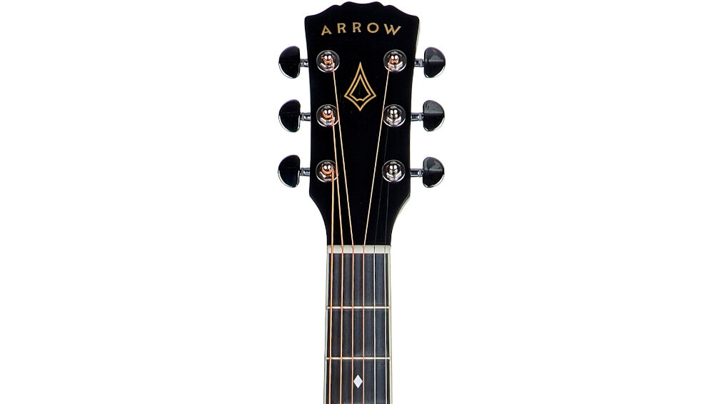 Gitara akustyczna ARROW Gold A gryf okoume skala 648 mm komfortowa gra, gryf gitary na białym tle