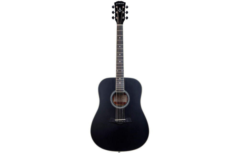 Gitara akustyczna ARROW Silver D mahoń tył i boki głębokie brzmienie, gitara od frontu na białym tle