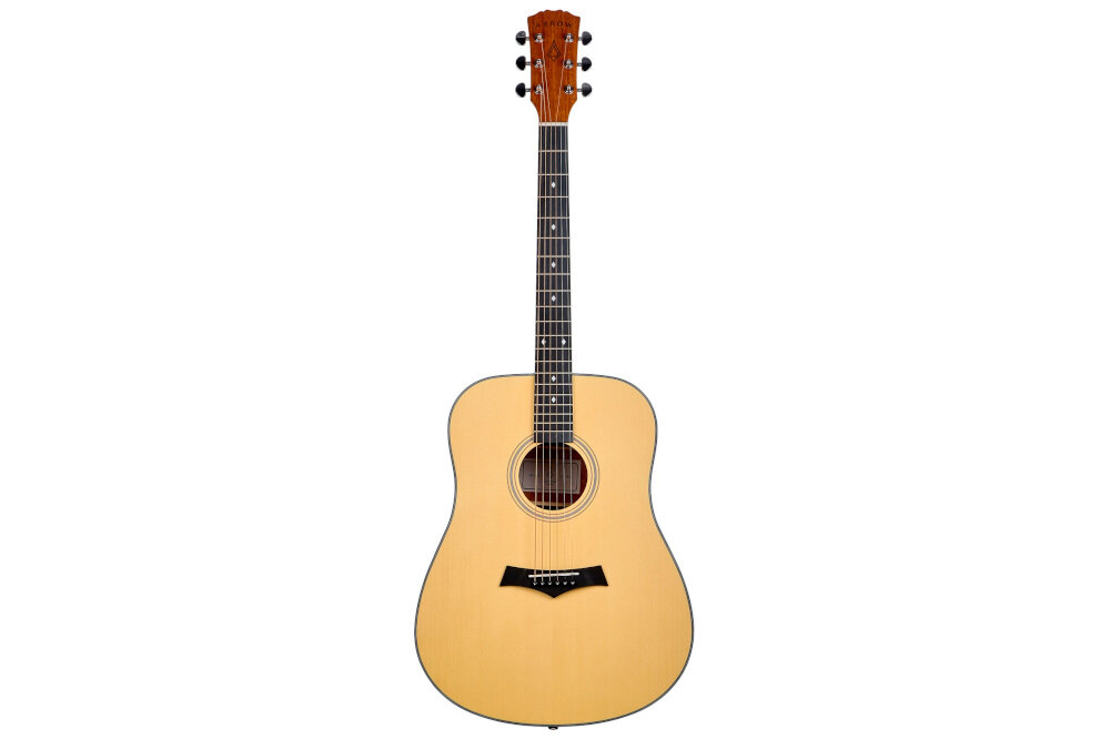 Gitara akustyczna ARROW Silver D podstrunnica i mostek richlite trwałość, gitara od frontu na białym tle