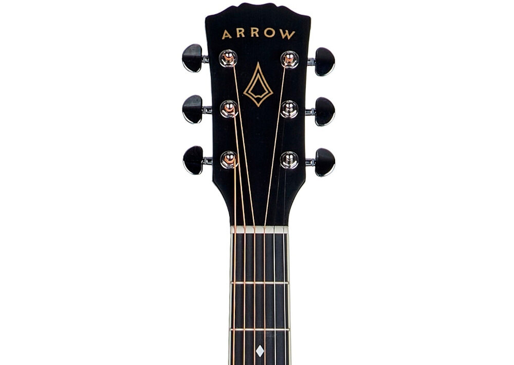 Gitara akustyczna ARROW Gold D podstrunnica richlite trwałość precyzja strojenia, gryf gitary na białym tle