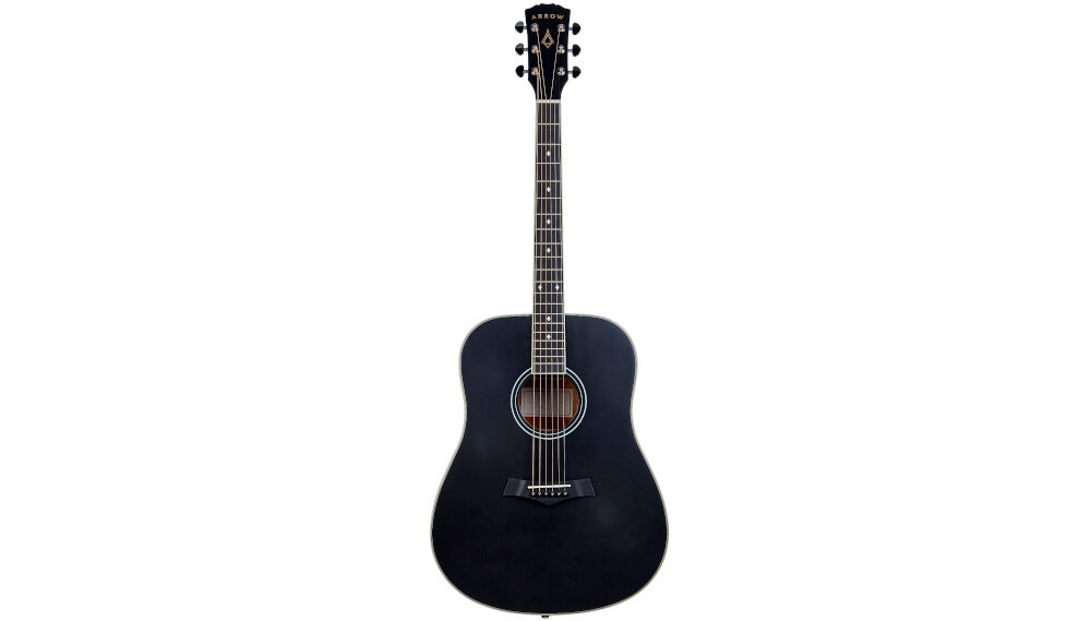 Gitara akustyczna ARROW Gold D klucze chromowane Die Cast trwałość strojenie, gitara od przodu na białym tle