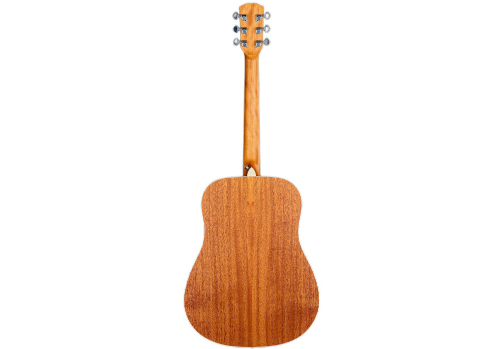 Gitara akustyczna ARROW Gold D korpus Dreadnought donośność wypełnienie przestrzeni, gitara od tyłu na białym tle